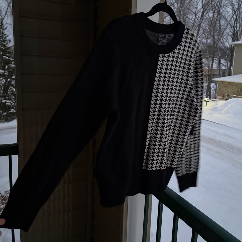 🆕🖤🤍 Liverpool Los Angeles Black White Houndstooth Colorblock Knit Sweater Size M - Picture 5 of 16